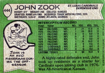 1978 Topps #444 John Zook Back
