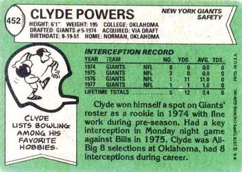 1978 Topps #452 Clyde Powers Back