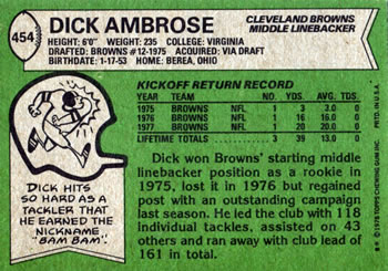1978 Topps #454 Dick Ambrose Back