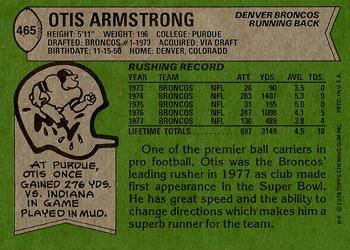 1978 Topps #465 Otis Armstrong Back