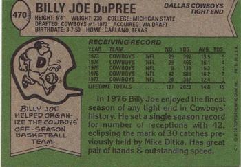 1978 Topps #470 Billy Joe DuPree Back
