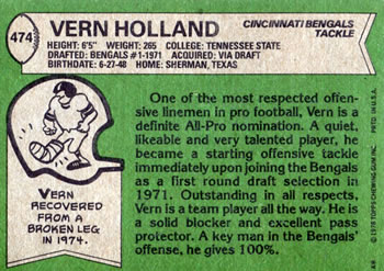 1978 Topps #474 Vern Holland Back