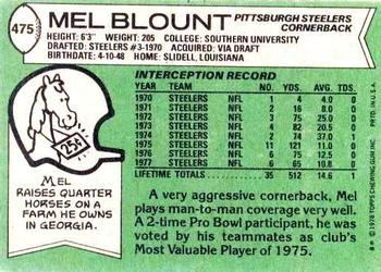 1978 Topps #475 Mel Blount Back