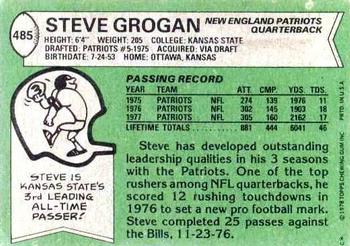 1978 Topps #485 Steve Grogan Back