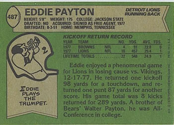 1978 Topps #487 Eddie Payton Back