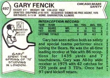 1978 Topps #497 Gary Fencik Back