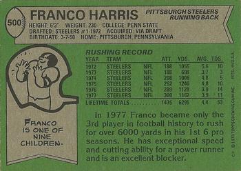 1978 Topps #500 Franco Harris Back