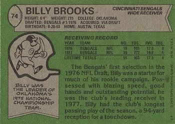 1978 Topps #74 Billy Brooks Back