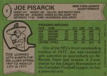 1978 Topps #7 Joe Pisarcik Back