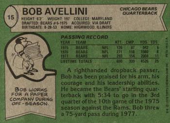 1978 Topps #15 Bob Avellini Back