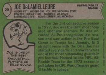 1978 Topps #20 Joe DeLamielleure Back