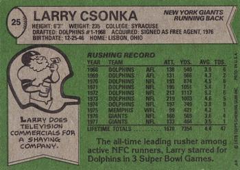 1978 Topps #25 Larry Csonka Back