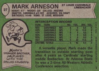 1978 Topps #27 Mark Arneson Back