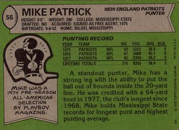1978 Topps #56 Mike Patrick Back