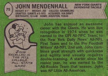 1978 Topps #75 John Mendenhall Back