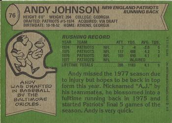 1978 Topps #76 Andy Johnson Back