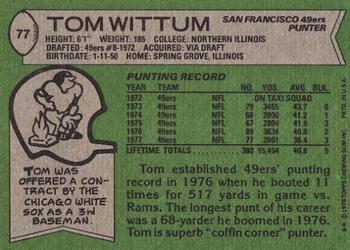 1978 Topps #77 Tom Wittum Back