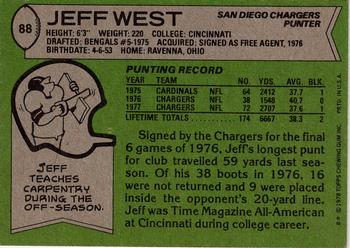 1978 Topps #88 Jeff West Back