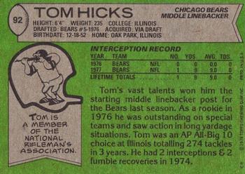1978 Topps #92 Tom Hicks Back