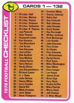 1978 Topps #107 Checklist: 1-132 Front