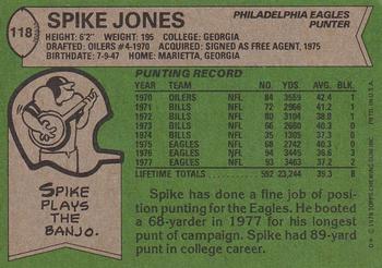 1978 Topps #118 Spike Jones Back