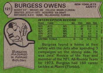 1978 Topps #121 Burgess Owens Back