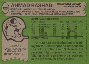 1978 Topps #125 Ahmad Rashad Back