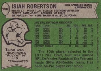 1978 Topps #130 Isiah Robertson Back