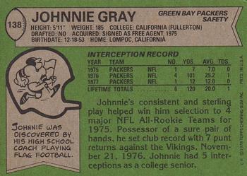 1978 Topps #138 Johnnie Gray Back