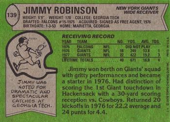 1978 Topps #139 Jimmy Robinson Back