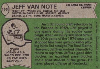 1978 Topps #153 Jeff Van Note Back