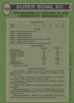 1978 Topps #168 Super Bowl XII Back