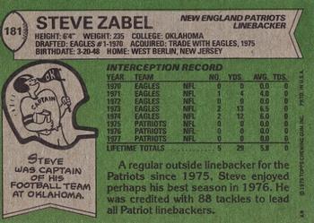 1978 Topps #181 Steve Zabel Back