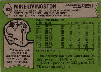 1978 Topps #183 Mike Livingston Back
