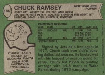 1978 Topps #186 Chuck Ramsey Back