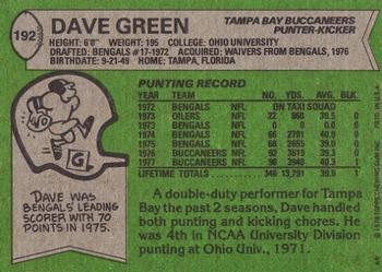 1978 Topps #192 Dave Green Back