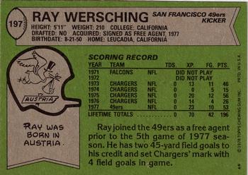 1978 Topps #197 Ray Wersching Back