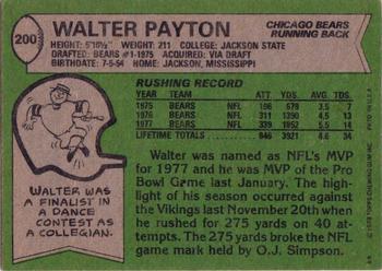 1978 Topps #200 Walter Payton Back