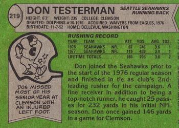 1978 Topps #219 Don Testerman Back