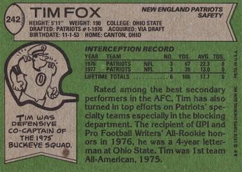 1978 Topps #242 Tim Fox Back