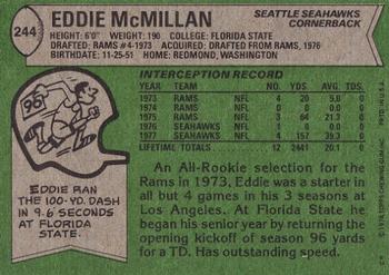 1978 Topps #244 Eddie McMillan Back