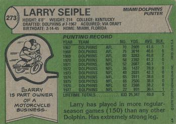 1978 Topps #273 Larry Seiple Back