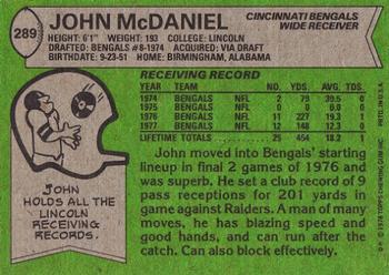 1978 Topps #289 John Mcdaniel Back