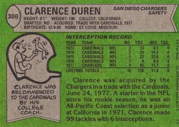 1978 Topps #306 Clarence Duren Back