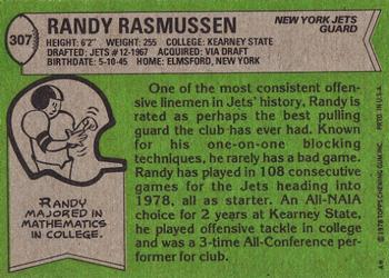 1978 Topps #307 Randy Rasmussen Back