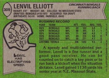 1978 Topps #309 Lenvil Elliott Back