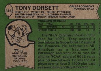 1978 Topps #315 Tony Dorsett Back