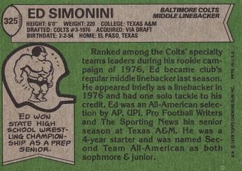 1978 Topps #325 Ed Simonini Back