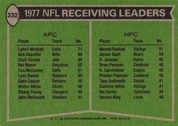 1978 Topps #332 1977 Receiving Leaders (Lydell Mitchell / Ahmad Rashad) Back