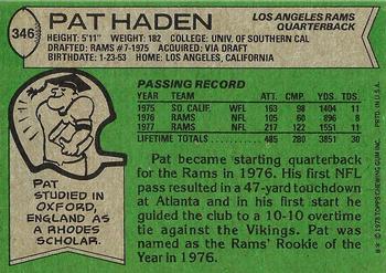 1978 Topps #346 Pat Haden Back